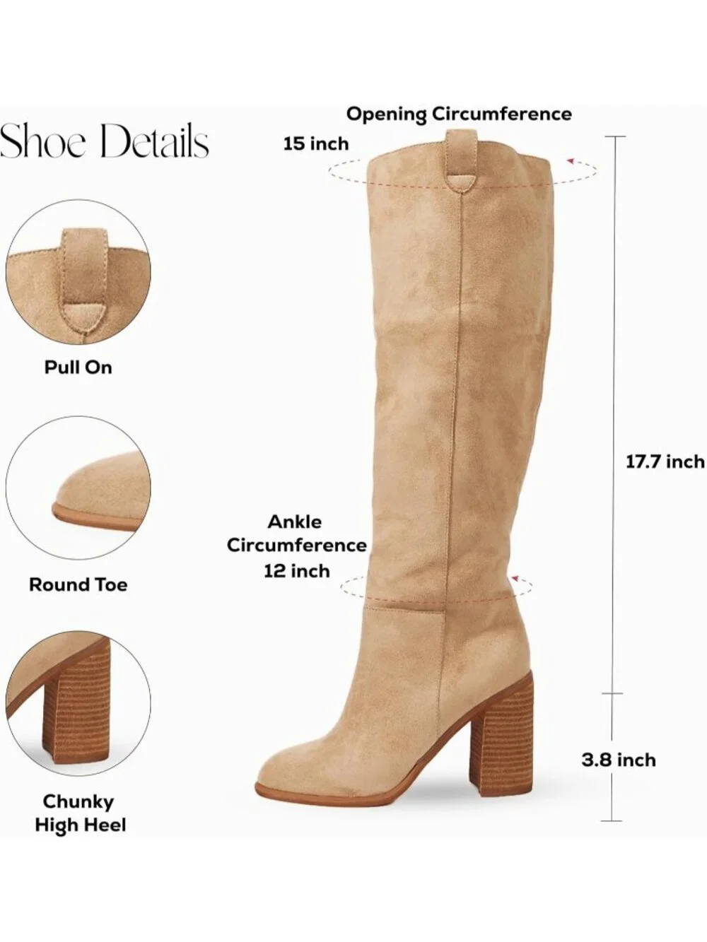 Women's Apricot High Heel Round Toe Faux Suede Side Zipper Slouch Knee High Boot